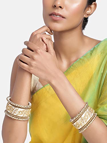 Image of Peora Silk Thread Kundan & Stone Studded Chuda Bangles Set Gift for Women