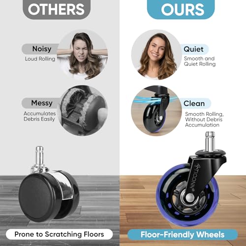 Image of TICONN Office Chair Caster Wheels Set of 5 for Tile, Hardwood Floors and Carpets, Universal Fit for Most Chairs (Purple)