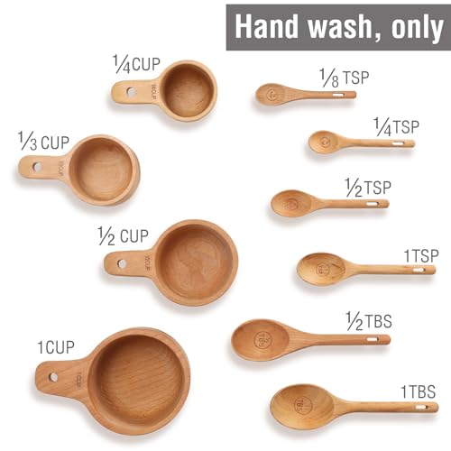 10 Piece Measuring Cups and Measuring Spoons Set, Handcrafted Wood Measuring Cups with Tablespoon Teaspoon Measuring spoons for Dry Ingredients, Natural Wooden Measuring Set for Cooking Baking by Esie Houzie - Image 3
