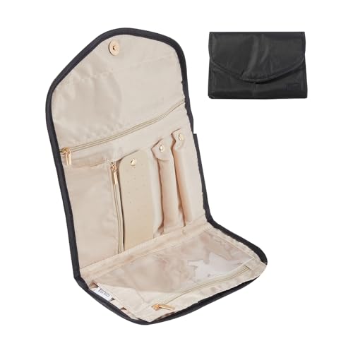 Periea 'Cleo' Organizzatore Rotoli di Gioielli da Viaggio, Portagioielli, Porta Orecchini, Collane e Anelli (Nero, Medio)
