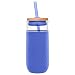 Ello Devon 20OZ Glass Tumbler with Straw, Denim, 20 Oz.