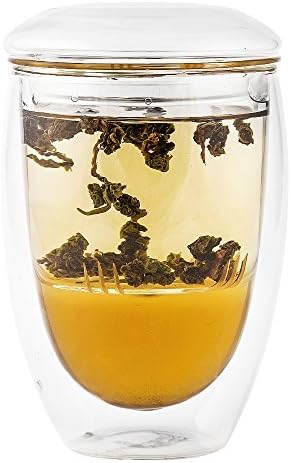 Tea Infuser Cup With Double Wall Glass Design, Strainer and Lid - Perfect Tea Steeper Mug to Brew Loose Leaf Teas 10 oz – Tea Maker Arrives in a Beautiful Gift Box