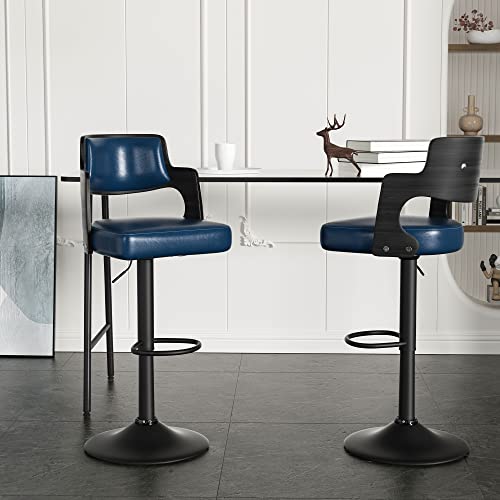 Miereirl Bar Stools Set Of 4 Morden Height Counter Bar Stools With Wood Back Thickened Seat Swivel Adjustable Stool Chair For Home Kitchen Island Blue #TOP3