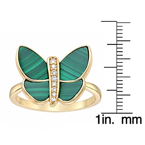 Lavari Jewelers Black Onyx Malachite or Mother of Pearl and Cubic Zirconia Butterfly Ring for Women in 925 Sterling Silver Anniversary Ring Size 6 to 84