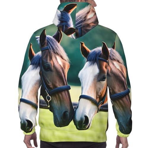 Sweat à capuche homme imprimé deux chevaux pour superposition facile