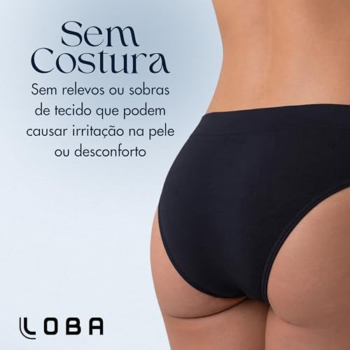 Loba by Lupo Kit 3 Calcinhas Sem Costura Forro Algodão Feminina, 3 Preto, GG