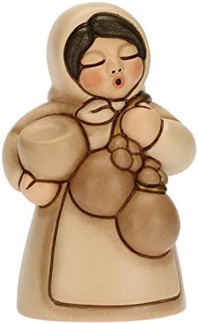 THUN – Presepe 2022 – Statuina Presepe Donna con Formaggio in Ceramica Decorata a Mano, Versione Vestito Beige – Linea Presepe Classico – 5x5x8 cm h
