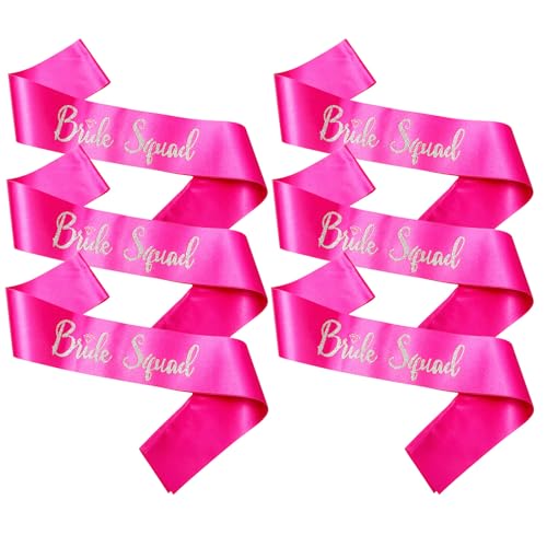 Ashaqshnglee Bride Squad Sashes, 6 Pack Silver Glitter Bachelorette Party Sash for Bridal Shower Wedding Party Accessories Supplies Engagement Gifts Hot Pink
