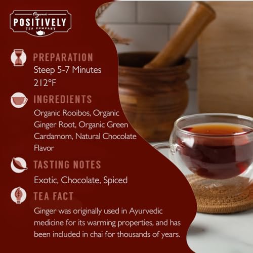 Image of Organic Positively Tea Company, Rooibos Chocolate Chai Tea Bags, 20 Count
