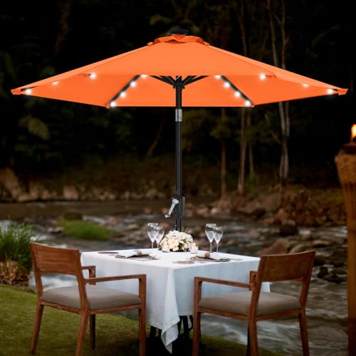 Image of MASTERCANOPY 7.5ft Patio Umbrella with Solar Lights, Orange