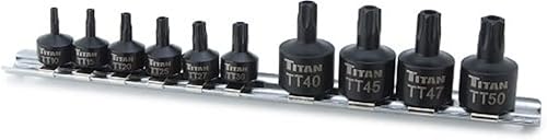 Titan 16143 Juego de llaves de vaso de 10 piezas de perfil bajo resistente a manipulaciones