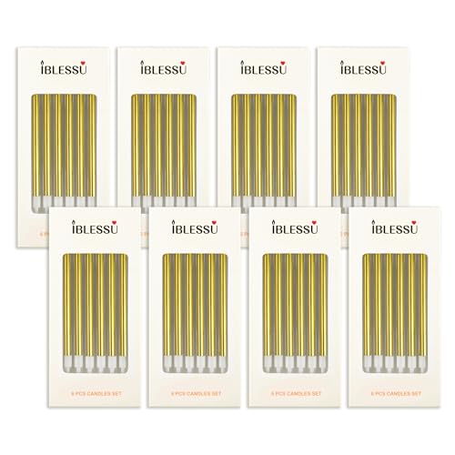 IBLESSU 48 - Count Birthday Candles Long Thin Cake Candles - Birthday Candles, Birthday Parties, Wedding Decorations, Party Candles (Gold)