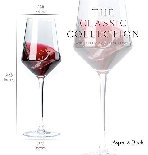 Aspen & Birch - Classic Wine Glasses Set Of 4 - Red Wine Glasses Or White Wine Glasses, Premium Crystal Stemware, Long Stem Wine Glasses Set, Clear, 15 Oz, Hand Blown Glass Crafted By Artisans #TOP1