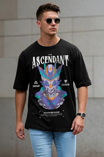 Image of Veirdo Cotton Drop Shoulder Round Neck Oversized Baggy Fit Front & Back Graphic Printed Half Sleeve T-Shirt Men (Available in from S to 2XL)