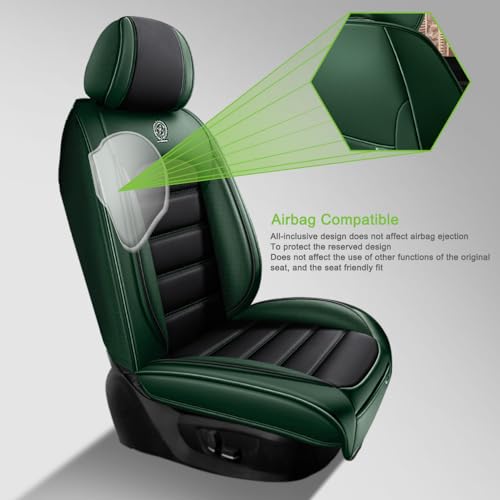 Image of Seat Covers for Subaru Outback 2006-2024,2PCS Nappa Leather Car Seat Covers,Waterproof Seat Protectors Auto Seat Covers,Breathable Nonslip Interior Cover Seats for Cars(Black and Green)