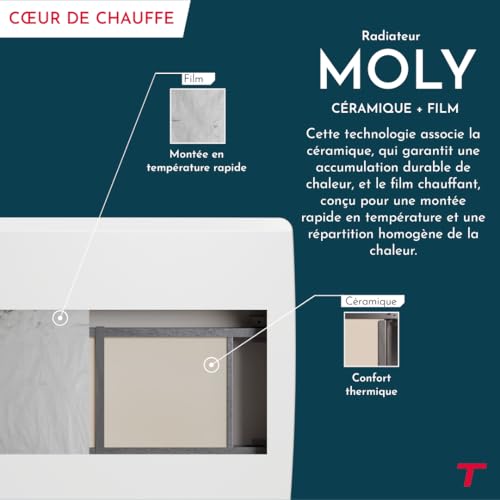Radiateur électrique fixe connecté WiFi à inertie sèche céramique + film avec thermostat interchangeable THOMSON MOLY horizontal - vue 5