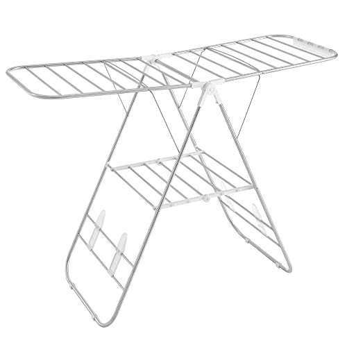 SONGMICS 物干しラック 室内 物干しスタンド 洗濯干し台 布団干し タオル干し 折り畳み式 幅147cm 物干しハンガー 物干し竿 省スペース スチール製 頑丈 ベランダ 屋外 錆びにくい コンパクト 完成品 LLR502W01の画像