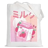 LEVLO Retro 90s Japanese Anime Cosmetic Bag Anime Kawaii Lover Gift Kawaii Strawberry Milk Shake Makeup Zipper Pouch Bag(Strawberry Milk Tote)