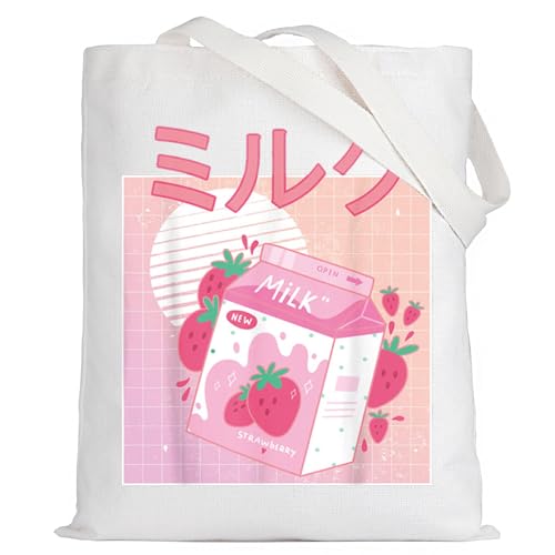 LEVLO Bolsa de cosméticos de anime japonés retro de los años 90, regalo para amantes del anime Kawaii, bolsa de maquillaje con cremallera para mujeres y niñas, Bolsa de leche de fresa, L