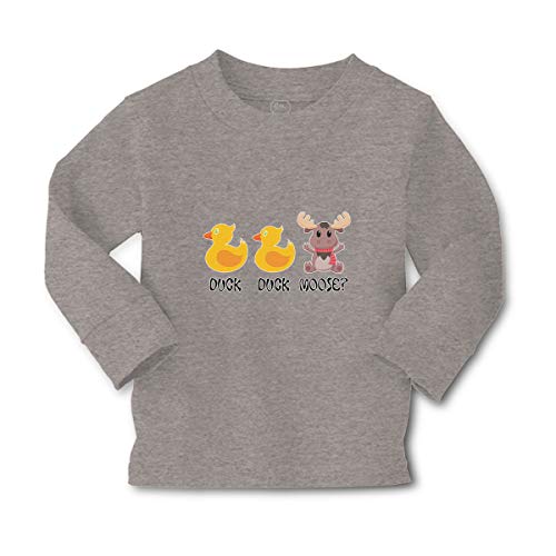Kids Long Sleeve T Shirt Duck Moose Bird and Animal Cotton Boy & Girl Clothes Funny Graphic Tee Oxford Gray Design Only 5 6T