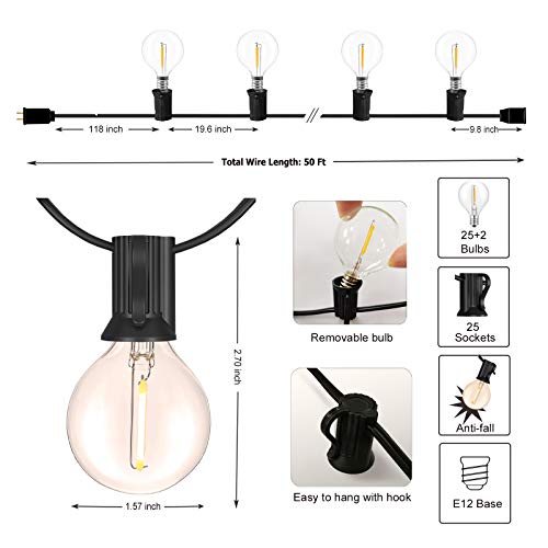 Damaing Outdoor String Lights Led 50Feet G40 Globe String Lights With 27 Edison Plastic Led Bulbs,2700K Warm Glow Weatherproof For Indoor Outdoor Backyard Bistro Lights #TOP6