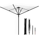 tonchean Wäschespinne Draußen Wäscheschirm mit Bodenhülse Schutzhülle 60M Wäscheleine Stabil Wäscheständer für Garten, Schwarz