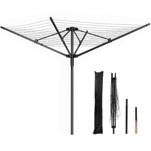 tonchean 60m Outdoor Clothes Dryer with Ground Sleeve and Protective Cover - Stable Clothes Airer for Garden Use