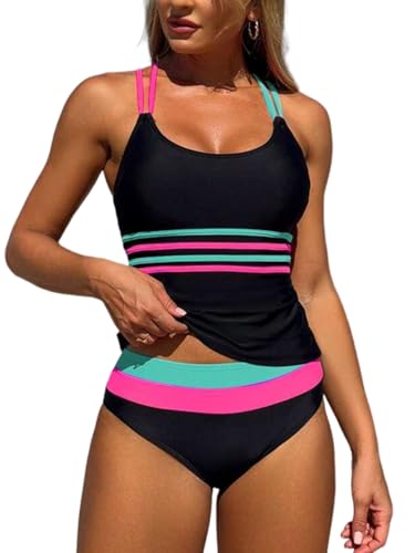 Image of ZAFUL Tankini Swimsuits for Women Tummy Control High Waisted Twist Front Ruched Two Piece Bathing Suit