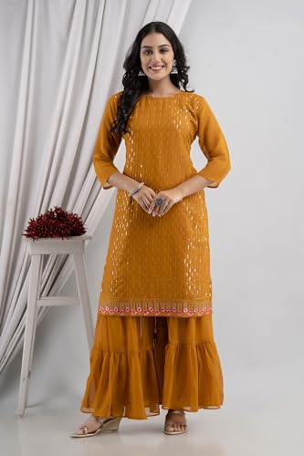 Image of RATNAVALI Women's Georgette Sharara Suit for Women | Embroidery Work Kurta with Sharara | Readymade Sharara Suits for Women