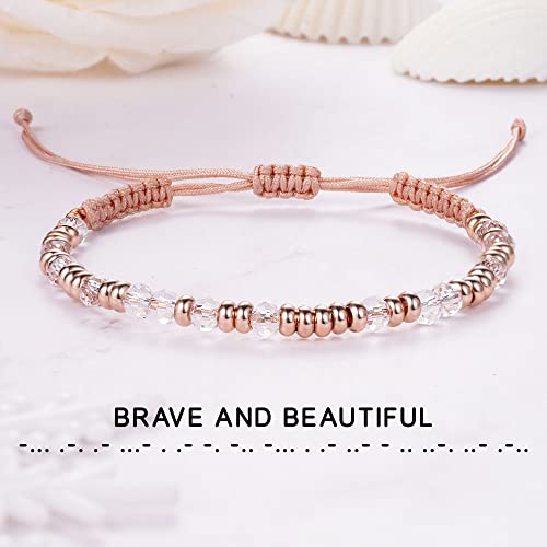 Btysun Morse Code Bracelets for Women Christmas Gift Stocking Stuffers for Teens Pink Braided Bracelets Inspirational Best Friend Birthday Gifts for Her High School Graduation Gifts for Her 2025 Mom Bracelet Jewelry