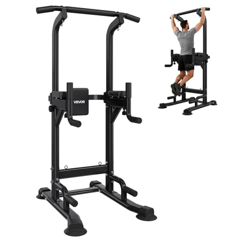 VEVOR Barre de Traction Autoportante Capacité 150 kg, Chaise Romaine Hauteur Réglable sur 12 Niveaux et Dossier sur 4 Niveaux, Tour de Musculation Dips Pompes Relevés de Jambes, Entraînement Domicile