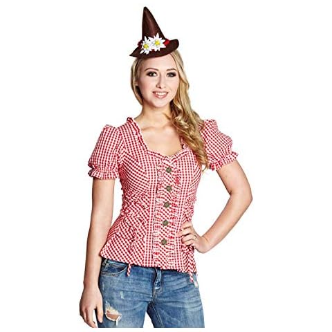 Krause & Sohn Damen Bluse Oktoberfest Trachtenbluse rot weiß kariert Wiesn-Tracht Cover