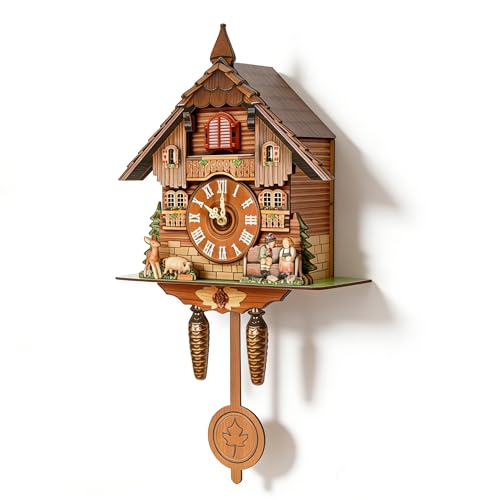 Chynalys Cuckoo Clock with Working Bird Chime 7am-9pm Volume Knob Large Dial Battery Powered Modern Cuckoo Clocks with Cuckoo Bird Decor