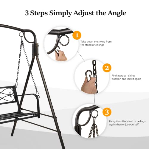 Image of VINGLI Upgraded Metal Patio Porch Swing, 660 LBS Weight Capacity Steel Porch Swing Chair for Outdoors, Heavy Duty Swing Chair, Bench Swing for Gardens & Yards (Antique Bronze)
