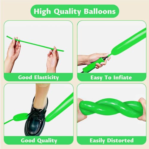 Image of 260 Green Long Balloons for Balloon Garland Thickening Skinny Latex Twisting Animals Modeling Christmas Birthday Wedding Party Festival Decorations 100pcs