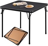 FurnitureR Folding Table Square 33.9-Inch Multifunctional, Card Table with Collapsible Legs for Portability and Storage, Foldable and Lightweight for Indoor/Outdoor, PVC Tabletop, Metal Frame, Black