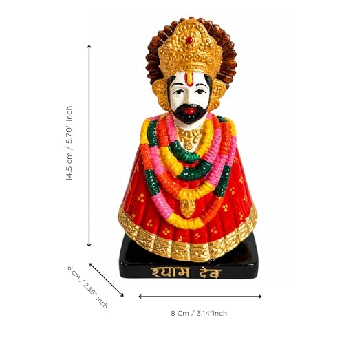 Image of eCraftIndia Red Khatu Shyam Ji Idol for Home Decor | Decorative Khatu Shyam Statue with Garland Design | Spiritual Showpiece for Temple, Living Room & Gifting