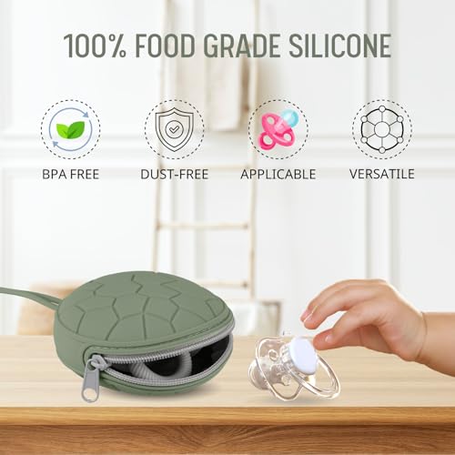 Image of 2 Pack Silicone Pacifier Holder Case, Soft Silicone Newborn Baby Silicone Pacifier Holder for Boys & Girls, Portable Silicone Pacifier Container Case (Sage /Ether)