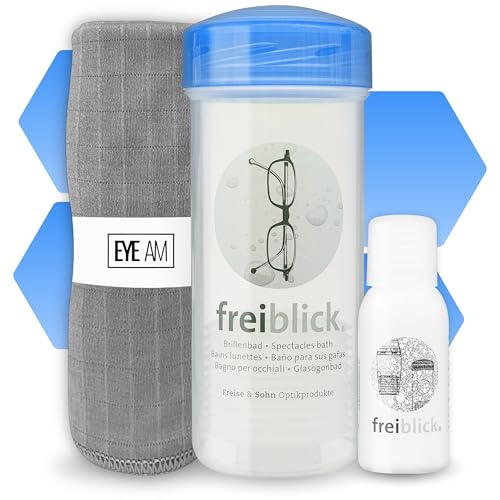 Freiblick Brillenbad im Set mit 50ml Spezialreiniger & Mikrofasertuch | Brillenreinigung in Optiker Qualität (Blau)