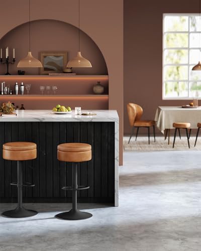 Image of VASAGLE EKHO Collection - 360 Swivel Bar Stool, Height Adjustable Barstool with Storage, Synthetic Leather with Stitching, Mid-Century Modern, Kitchen Bar, Easy Assembly, Caramel Brown ULJB099KN01S