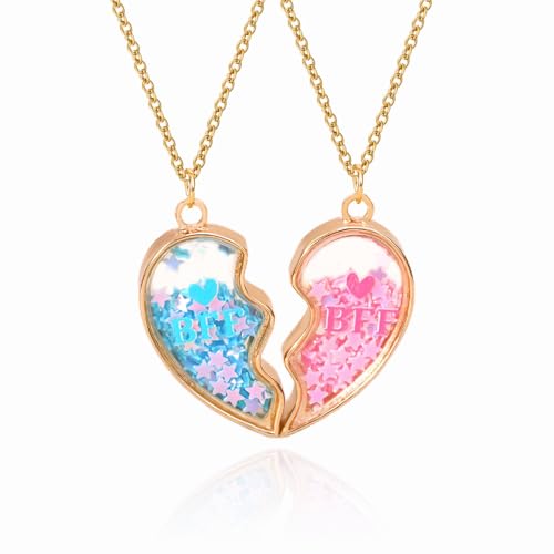 DOYYCA Best Friend Necklace Gifts Matching Locket Heart BFF Friendship Necklace for 2 (Pink Blue)