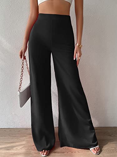 Image of GORGLITTER Women's High Waist Comfy Loose Trousers Business Office Long Wide Leg Pants