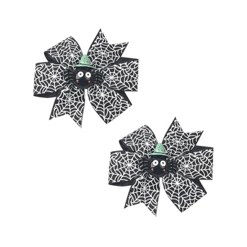 Lofruiin Baby Girl's 2 Pcs Cute Bowknot Hair Clips Halloween Pumpkin Head Witch Hat Swallowtail Bow Duckbill clips (Spider- Black)