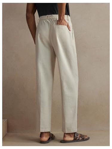 OYOANGLE Men's Casual Classic Fit Pleated Dress Pants Long Straight Leg Mid-Waist Elastic Pants2