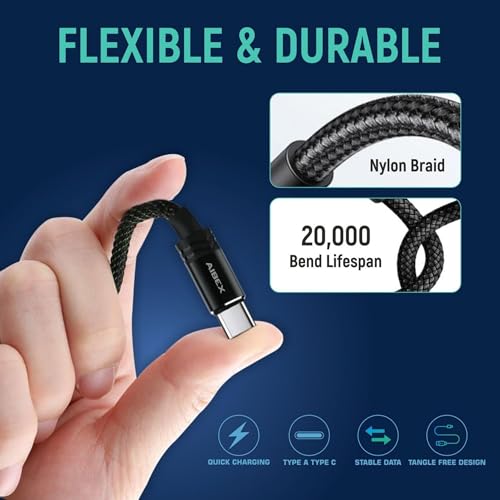 Image of AIBEX 100W USB C to USB C Cable 1M, Type C Fast Charging Cable Compatible with iPhone 17 /17 Plus /17 Pro /17 Pro Max,16 Series, Galaxy S25 Ultra,S24 /S23 /S22, Car Play, MacBook, i Pad, Pixel (M90, Black)