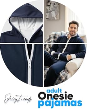 EflAl Onesie voor heren, jumpsuit met capuchon en ritssluiting, extra groot, informeel, effen kleur, eendelig joggingpak, nachtkleding