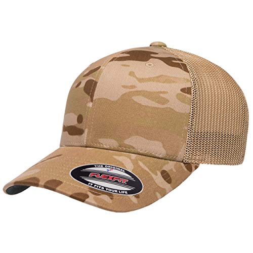 Image of Flexfit Trucker Mesh Fitted Cap | 6-Panel, Mid-Profile, Stretchable Mesh Backing, Flexfit Sweatband, Curved Visor, Silver Undervisor