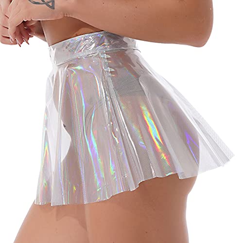 Transparent Women See-Through Flared Skirt Shiny High Waist Miniskirt Clubwear3