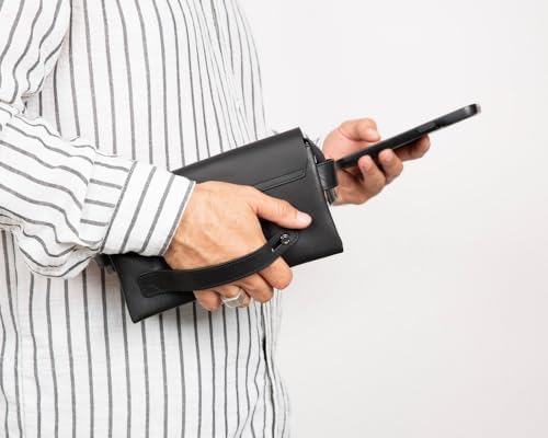 Prestige Hakiki Deri, El Yapımı, Telefon Bölmeli, Erkek El Çantası, Kömür Siyah - Görsel 2