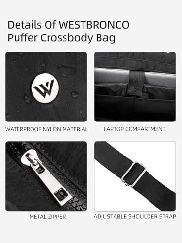 WESTBRONCO Puffer Crossbody bags for Women Puffy Quilted Tote Handbags Nylon Weekender Overnight Bag with Adjustable Strap4